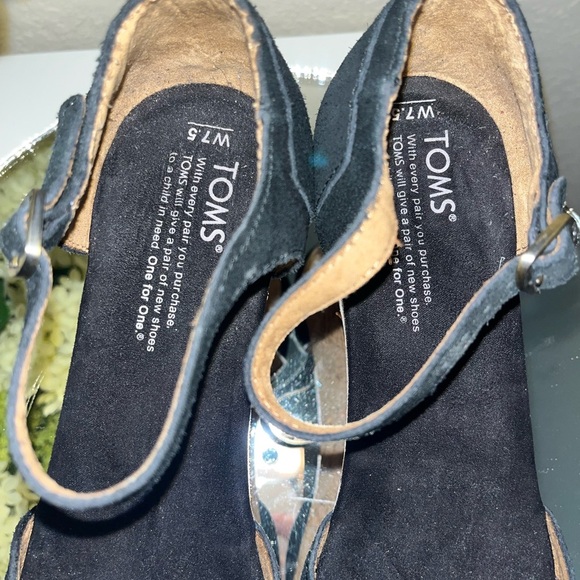 TOMS Black Suede and Cork Wedge Sandals - Picture 10 of 12
